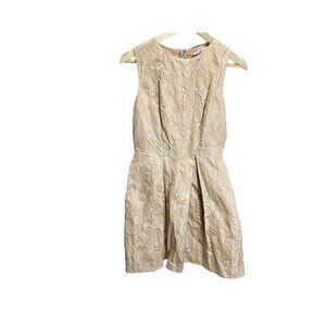 Max Studio 2 Cappuccino Cream Jacquard Office Party Dress Pleated Skirt floral